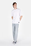 Oversize Fit Yuvarlak Yaka Düz Erkek Beyaz Kısa Kol Tişört Cl1073990