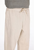 Relaxed Fit Orta Bel Bol Paça Erkek Bej  Pantolon