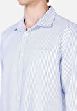 Slim Fit Shirt Neck Çizgili Erkek Mavi Uzun Kol Gömlek Cl1074004
