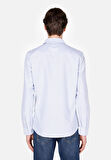 Slim Fit Shirt Neck Çizgili Erkek Mavi Uzun Kol Gömlek Cl1074004