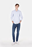 Slim Fit Shirt Neck Çizgili Erkek Mavi Uzun Kol Gömlek Cl1074004