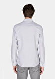Slim Fit Shirt Neck Çizgili Erkek Gri Uzun Kol Gömlek