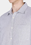 Slim Fit Shirt Neck Çizgili Erkek Gri Uzun Kol Gömlek
