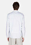 Slim Fit Shirt Neck Çizgili Erkek Turkuaz Uzun Kol Gömlek