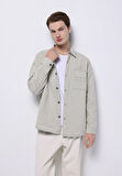 Oversize Fit Klasik Yaka Düz Erkek Bej Uzun Kol Gömlek