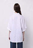 Relaxed Fit Shirt Neck Düz Kadın Beyaz Roll-up Gömlek