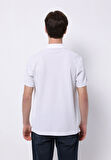 Regular Fit Polo Yaka Baskılı Erkek Beyaz Kısa Kol Tişört
