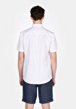 Regular Fit Shirt Neck Düz Erkek Keten Karışımlı Beyaz Kısa Kol Gömlek