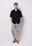 Regular Fit Orta Bel Düz Erkek Keten Karışımlı Gri Şort