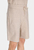 Regular Fit Orta Bel Çizgili Erkek Bej Şort
