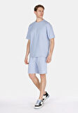 Regular Fit Orta Bel Düz Erkek Mavi Şort