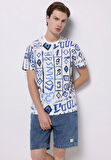 Regular Fit Yuvarlak Yaka Baskılı Erkek Mavi Kısa Kol Tişört