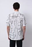 Regular Fit Shirt Neck Baskılı Erkek Siyah Kısa Kol Gömlek