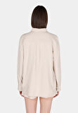 Regular Fit Shirt Neck Düz Kadın Bej Roll-up Gömlek