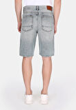 Loose Straight Fit Orta Bel Düz Erkek Koyu Mavi Jean Şort