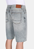 Loose Straight Fit Orta Bel Düz Erkek Koyu Mavi Jean Şort