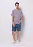 Regular Fit Orta Bel Düz Erkek İndigo Jean Şort