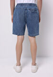 Regular Fit Orta Bel Düz Erkek İndigo Jean Şort