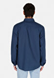 Regular Fit Shirt Neck Düz Erkek Lacivert Uzun Kol Gömlek