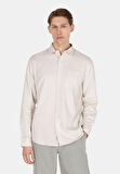 Relaxed Fit Shirt Neck Düz Erkek Bej Uzun Kol Gömlek