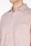 Relaxed Fit Shirt Neck Düz Erkek Pembe Uzun Kol Gömlek