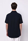 Regular Fit Shirt Neck Jakarlı Erkek Lacivert Kısa Kol Gömlek