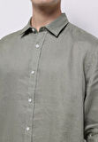 Regular Fit Shirt Neck Düz Erkek Keten Karışımlı Yeşil Uzun Kol Gömlek