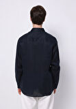 Regular Fit Shirt Neck Düz Erkek Keten Karışımlı Lacivert Uzun Kol Gömlek
