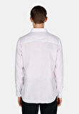 Regular Fit Shirt Neck Düz Erkek Keten Karışımlı Beyaz Uzun Kol Gömlek