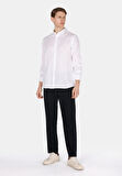Regular Fit Shirt Neck Düz Erkek Keten Karışımlı Beyaz Uzun Kol Gömlek