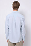 Regular Fit Shirt Neck Düz Erkek Keten Karışımlı Açik mavi Uzun Kol Gömlek