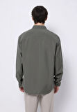 Comfort Fit Shirt Neck Düz Erkek Yeşil Uzun Kol Gömlek