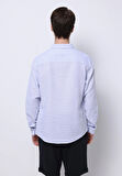 Slim Fit Shirt Neck Düz Erkek Mavi Uzun Kol Gömlek