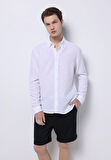 Slim Fit Shirt Neck Düz Erkek Beyaz Uzun Kol Gömlek