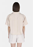 Regular Fit Shirt Neck Düz Kadın Bej Kısa Kol Gömlek