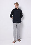 Regular Fit Orta Bel Uzun Paça Erkek Keten Karışımlı Gri  Pantolon