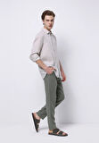 Regular Fit Orta Bel Uzun Paça Erkek Keten Karışımlı Yeşil  Pantolon