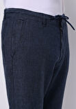 Regular Fit Orta Bel Uzun Paça Erkek Keten Lacivert  Pantolon