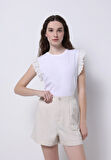 Regular Fit Yuvarlak Yaka Düz Kadın Beyaz Kısa Kol Tişört