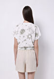 Regular Fit Yuvarlak Yaka Baskılı Kadın Beyaz Kısa Kol Tişört
