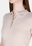 Slim Fit Polo Yaka Düz Kadın Bej Kısa Kol Tişört