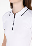Slim Fit Polo Yaka Düz Kadın Beyaz Kısa Kol Tişört