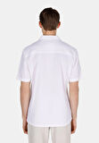 Regular Fit Shirt Neck Jakarlı Erkek Beyaz Kısa Kol Gömlek