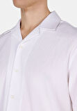 Regular Fit Shirt Neck Jakarlı Erkek Beyaz Kısa Kol Gömlek