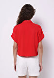 Regular Fit Shirt Neck Düz Kadın Kirmizi Kısa Kol Gömlek