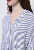 Regular Fit Shirt Neck Çizgili Kadın Mavi Kısa Kol Gömlek
