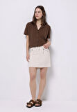 Mini Düz Bağcıklı Kadın Bej Etek