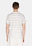 Regular Fit Yuvarlak Yaka Çizgili Erkek Beyaz Kısa Kol Tişört