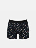 Modern Fit Baskılı Erkek Siyah Boxer