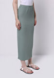 Slim Fit Düz  Kadın Yeşil Etek
